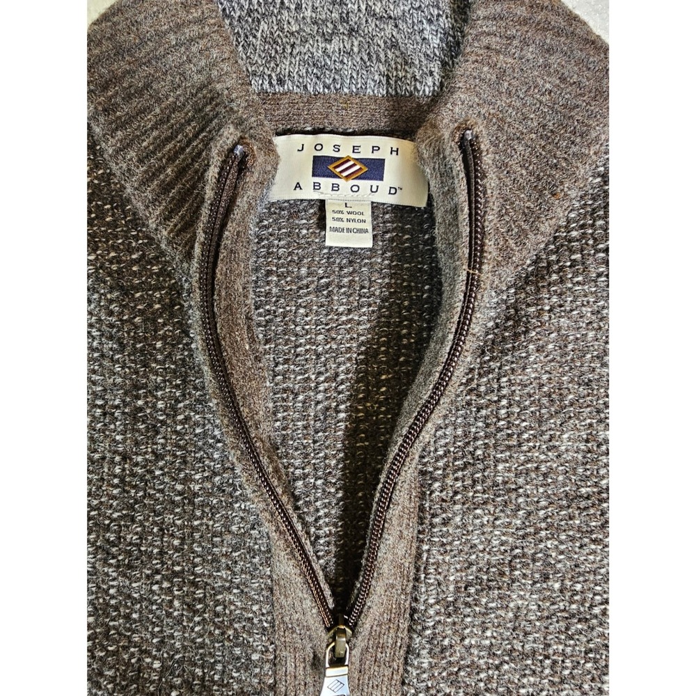 Joseph Abboud Mens Wool Blend Full Zip Sweater Jacket Brown Marled Mock Neck L - Picture 3 of 8